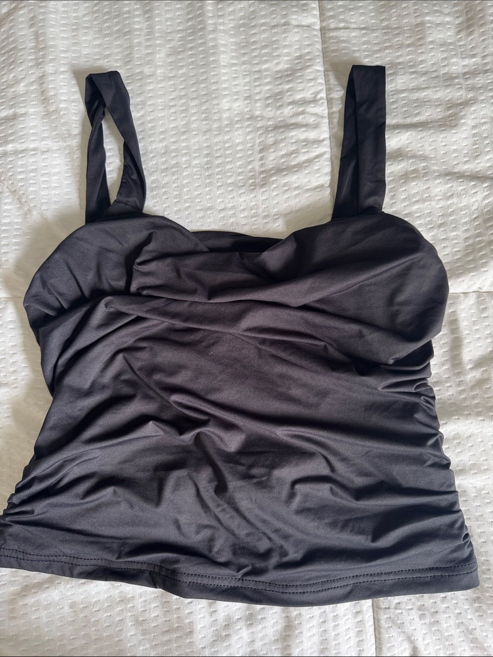 Black Ruched Tank Top with Wide Straps